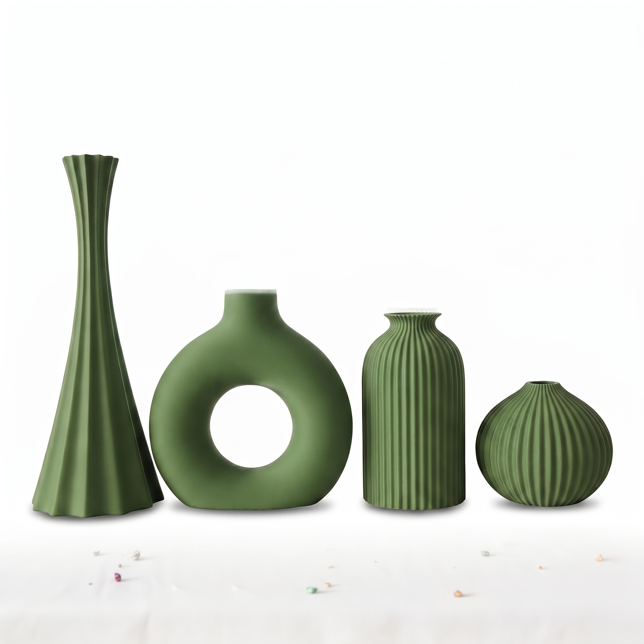 Image of 4pcs Olive 3d Printed Vase, Geometric Hollow Vertical Stripe Shatterproof Flower Vessel, Home Desktop Decoration Ornament