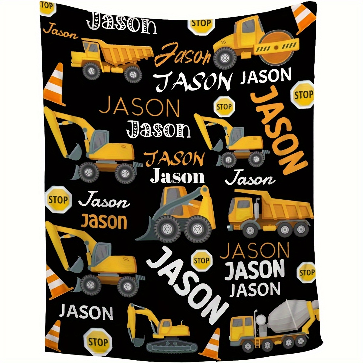 

1pc Custom Name Building Vehicle Flannel Throw Blanket - , Comfort, Machine Washable, , Soft And Warm Sofa, Bed, Travel, Camping, Office, Chair - Personalized Gift For