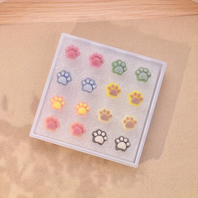 E-shop 16-teiliges/Set Plüsch Pfoten Ohrsteckset, Hypoallergenes Ohrpiercing, Schmuckgeschenk für Damen, mit Box
