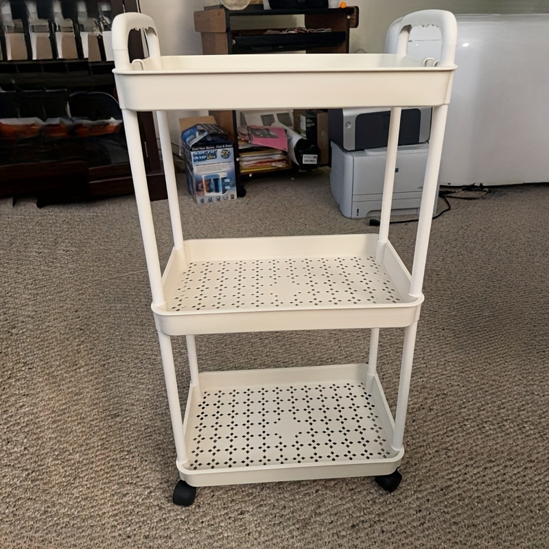 Storage Organizer Cart - Durable Plastic, Easy To Move, Ideal For Kitchen, Bathroom, Bedroom - White And Black, 2d Flat