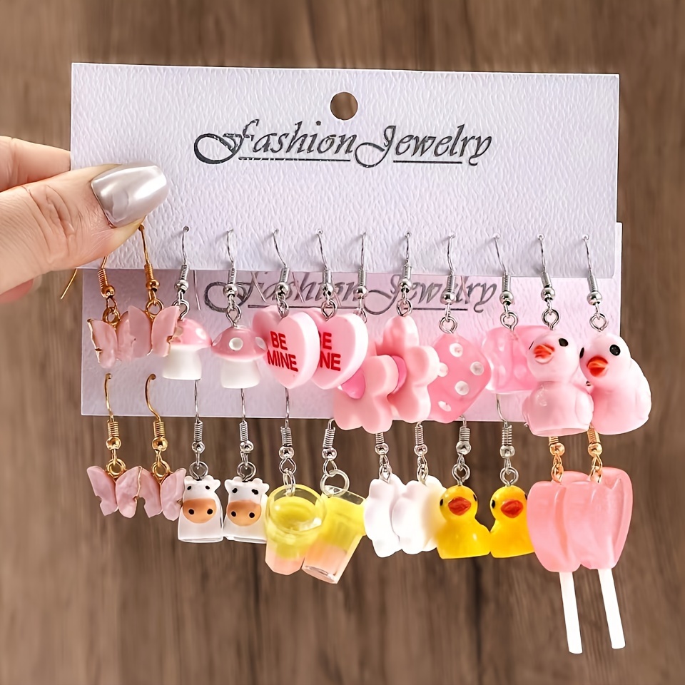 

24-piece Cute Cartoon Animal Resin Drop & Dangle Earring Set For Women, Stainless Steel Ear Needle, No Plating – Ideal For Daily Wear & Party Accessory