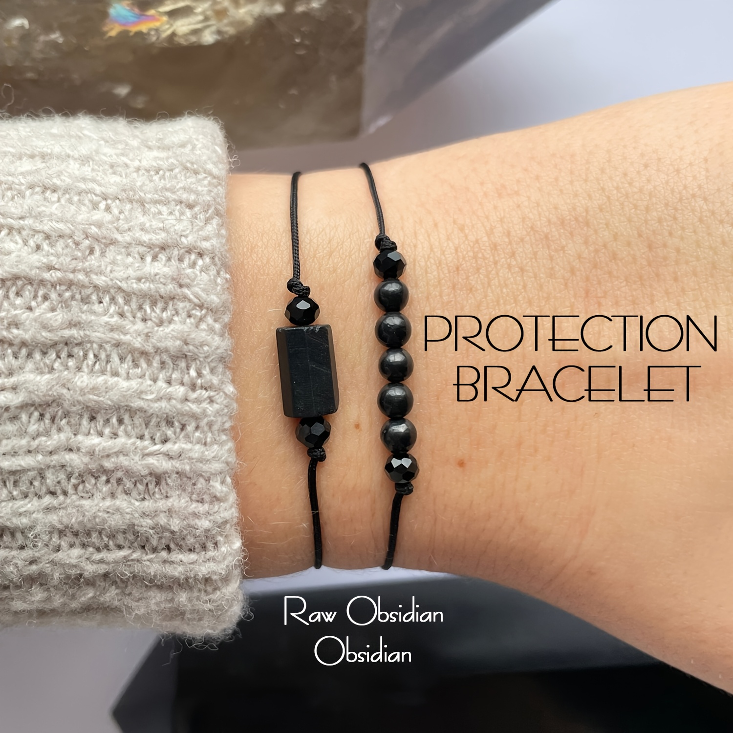 TEMU Obsidian And Obsidian Bracelet Set, Protection Bracelet Set, Gifts For Her Or Him, 1set (2pcs)