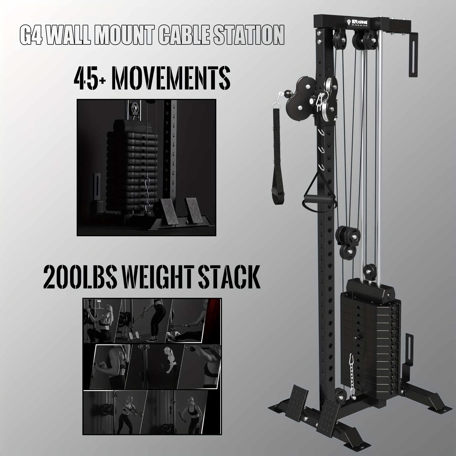 

200lbs Weight Stack Cable Machine, Wall Mounted Dual System With 27 Positions For Pull Down Exercises - , Station