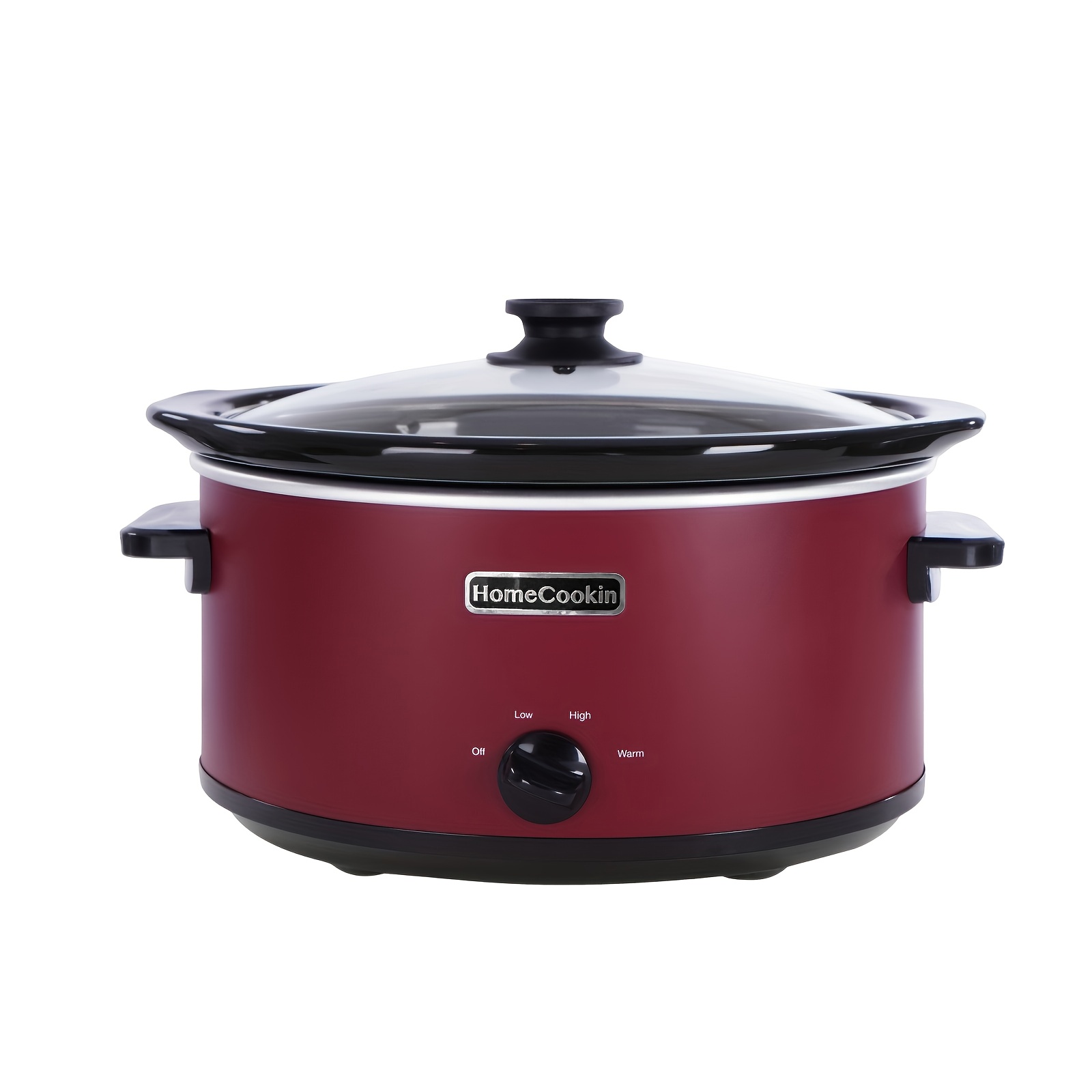 TEMU 5.5 Qt Red Slow Cooker With Manual (low, High, Warm) Settings, Oval Shell With Black Ceramic Pot, Perfect For Parties & Holidays