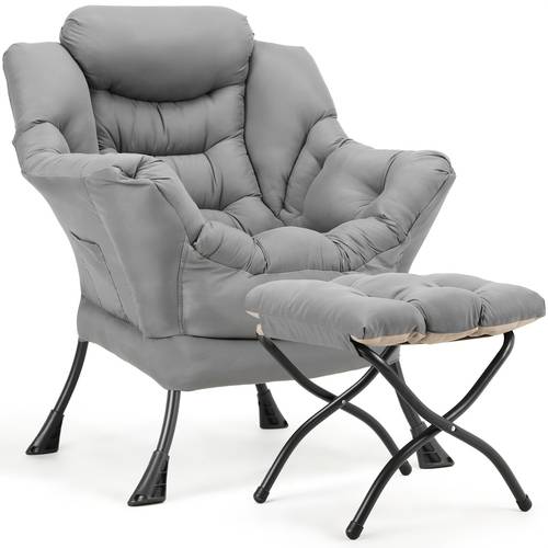 relax chair with stool lazy modern living room chair with side pocket footrest reading chair comfortable lounge chair for living room bedroom office