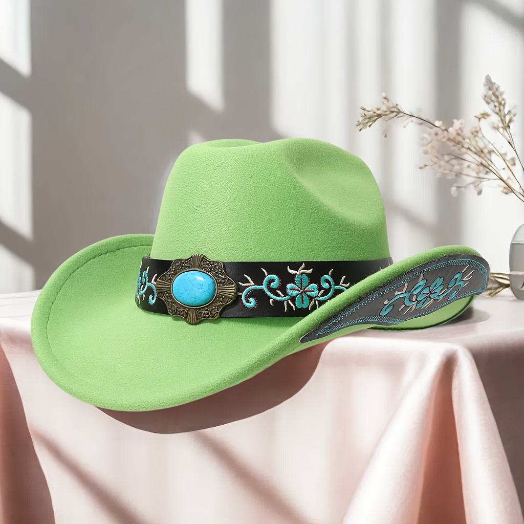 an elegant womens fedora teal embroidered band denim - Temu display picture 1