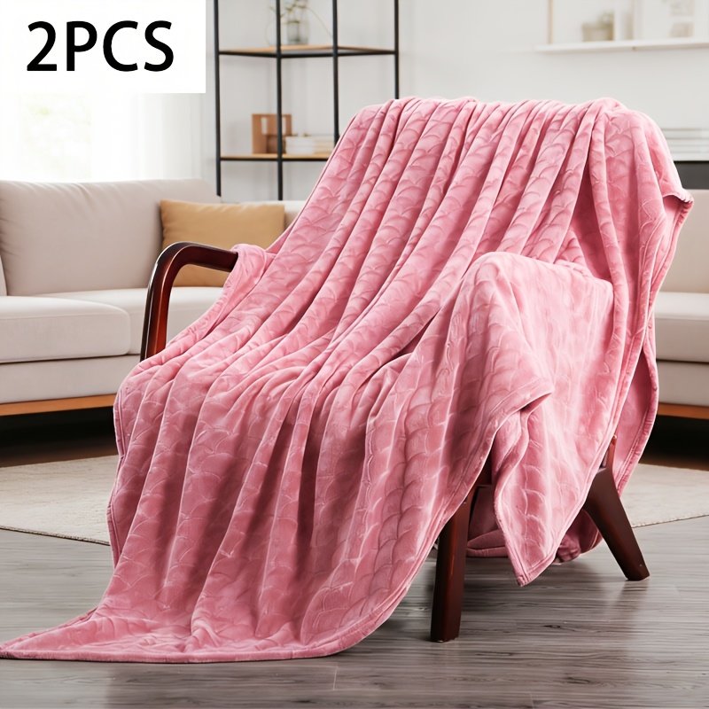 2pcs Artistic Fleece , 150*200cm, High Gsm, Throw Blanket, Solid Color - Soft, Warm, And Comfortable, Suitable For Sofa, Bed, Office, And Travel - Multipurpose, Gift | Cooling Blanket |
