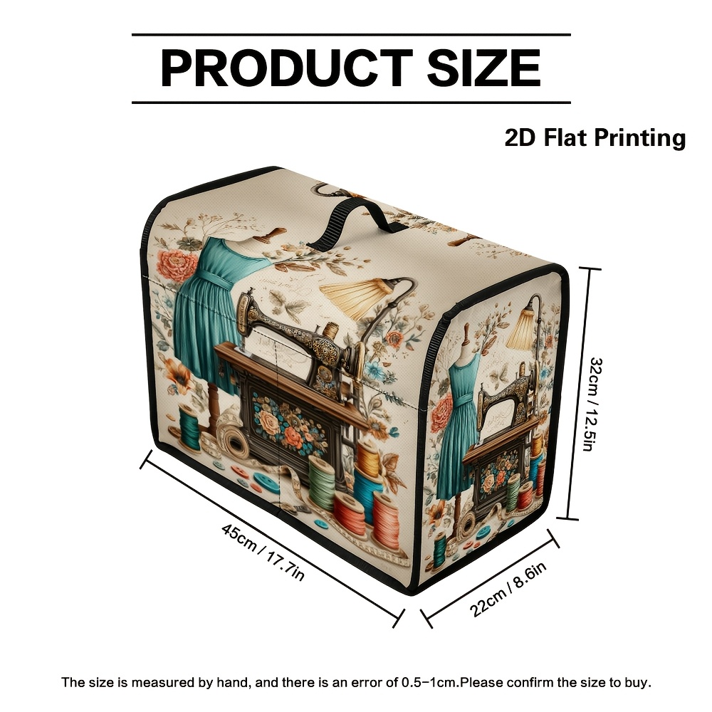 TEMU 1 Housse de protection 2D plate vintage pour machine à coudre avec motif floral, poignée de transport, poche de rangement pour salle d'artisanat