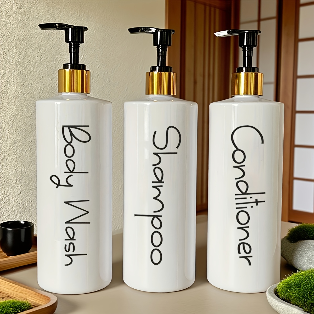TEMU Shampoo Dispensing Bottles With Printed Font For Shampoo, Conditioner, And Shower Gel, 500ml, 3-pack