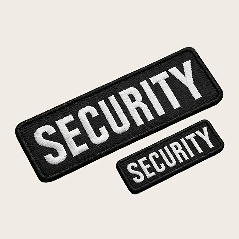 TEMU And White Embroidered Fabric Patches Sizes, Featuring "security" Text Appliqué. Suitable For Clothing And Bag Decoration