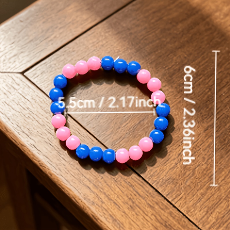 Dopamine Style Pink & Blue Color-Blocking Bead Bracelet