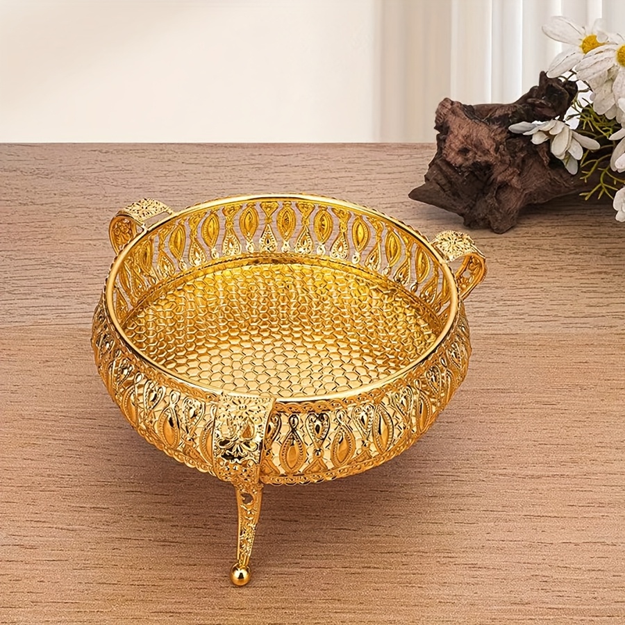TEMU 1pc Metal Dessert Tray Decorative Rectangular Fruit Plate Suitable For Living Room Home - Snack Storage Desktop Decoration Multi-functional