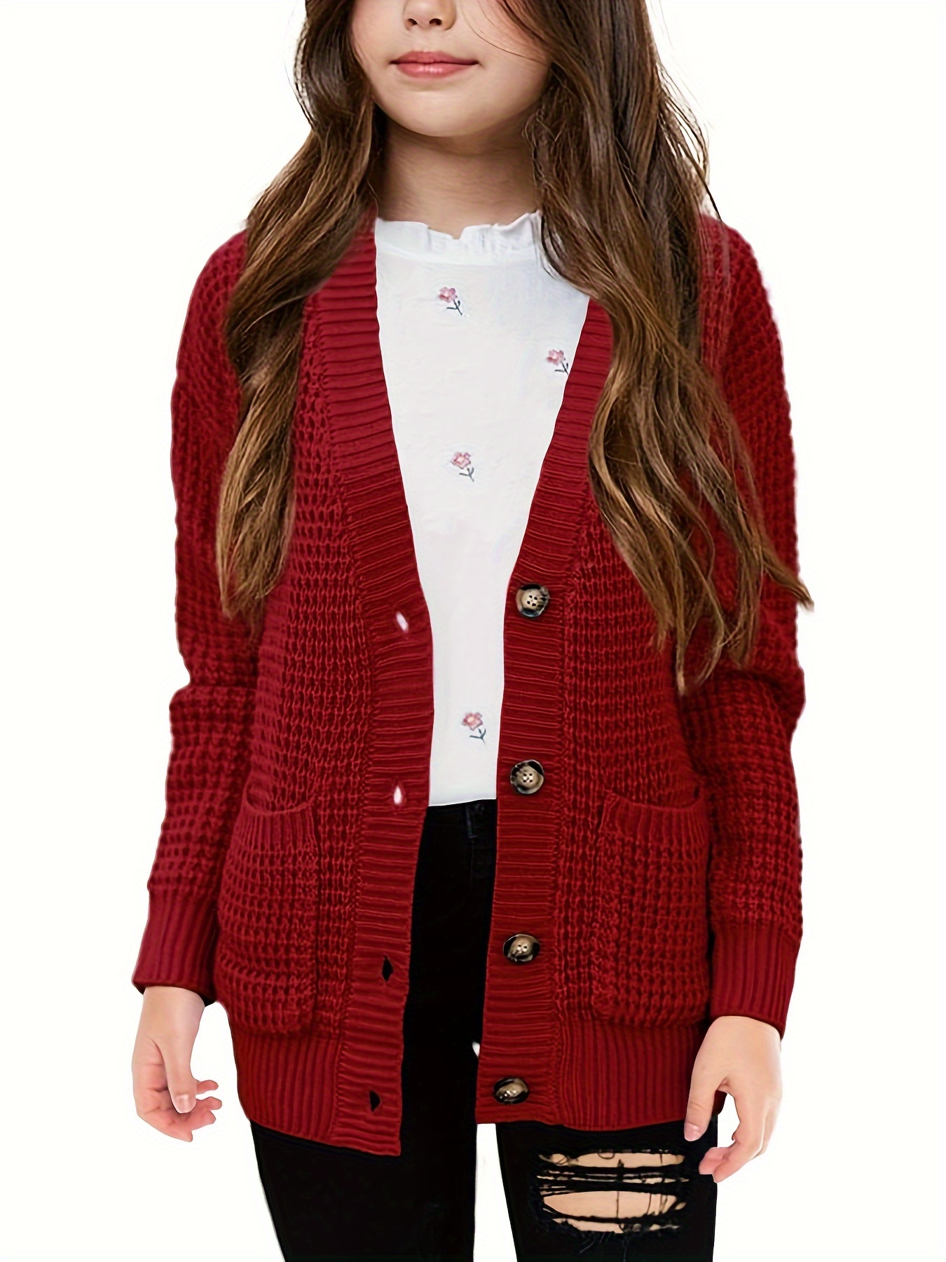 Girls Cardigans Kids Red Cardigan Faux Fur Collar Cardigan Red