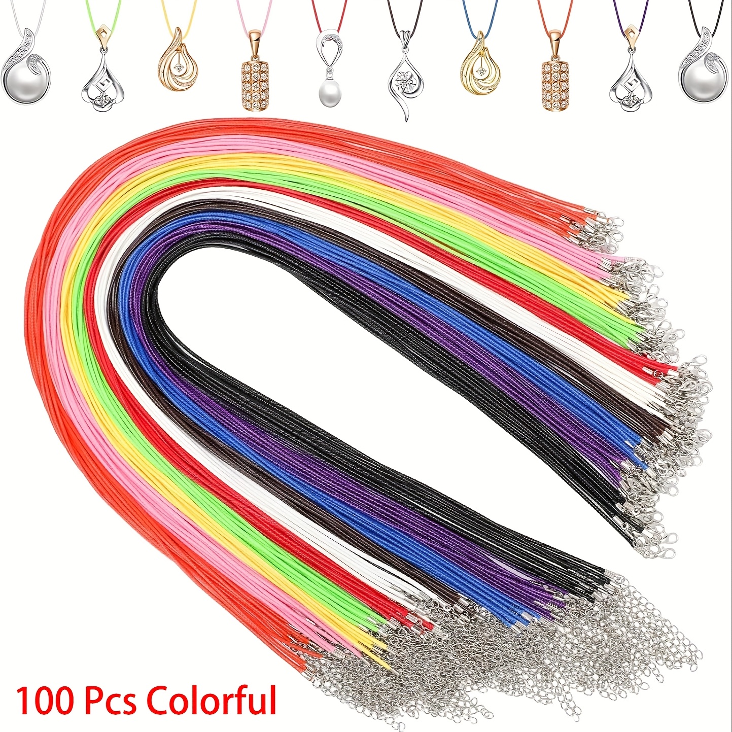 E-shop 100 Stück Bunte Halskettenkordel mit Verschlüssen, Großhandel Halskettenkordel, 1,5 mm gewachste Halskettenkordel für Anhänger, 20-Zoll Premium