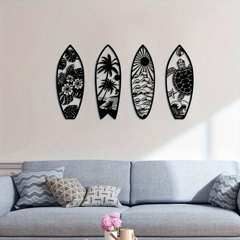 

4pcs/set, Metal Surfboard Wall Decor, Summer Metal Turtle Palm Tree Surfboard Beach Signage, Coastal Metal Wall Art, Door Decor, Hanging Wall Art