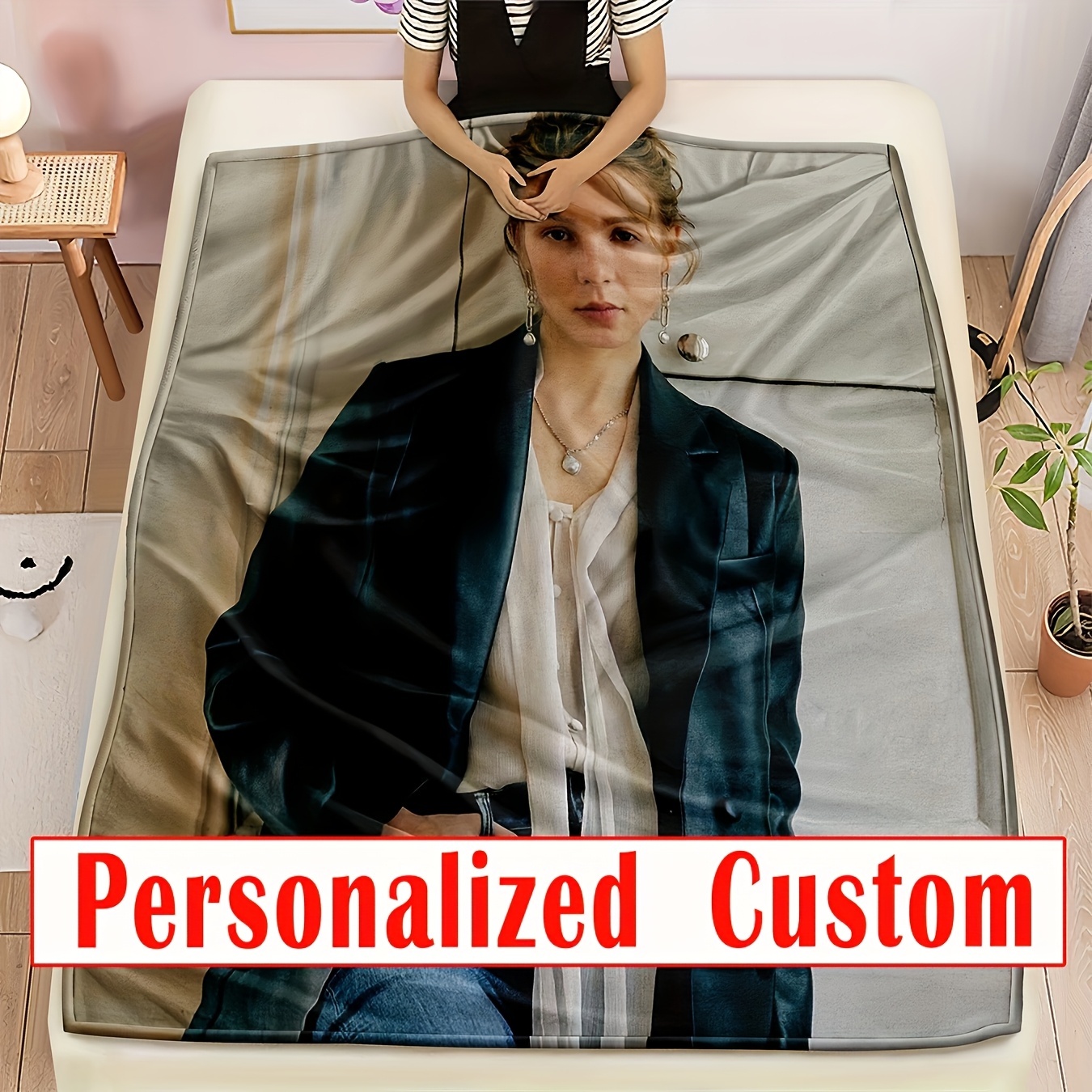 E-shop 1 Stück Personalisierte Flanell-Decke mit Foto/Text/Logo – Weiche, maschinenwaschbare Ganzjahresdecke für Weihnachten, Geburtstage, Hochzeiten –