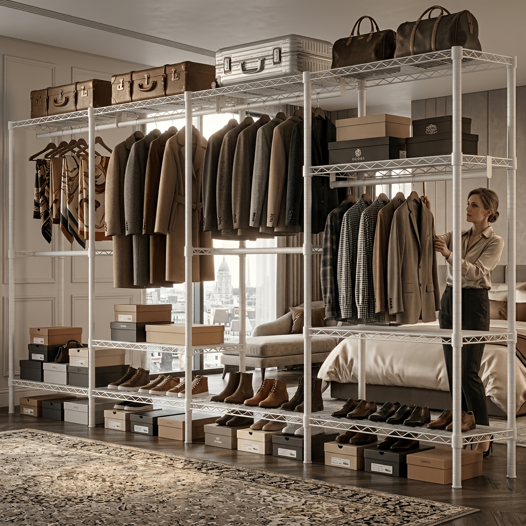 TEMU Extra Großes Freistehendes Kleiderregal, Robustes Metall Kleiderschrank, Europäischer Stil 4X4 Gitter Kleiderständer 196-45-196CM, Schrank