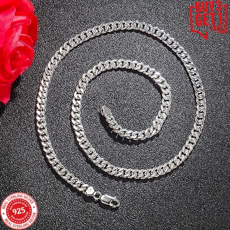 TEMU 10mm 925 Sterling Silver Cuban Necklace, Handmade, Stylish And Easy Design, With Other Necklaces And Pendants, Men's Necklace, Women's Necklace,