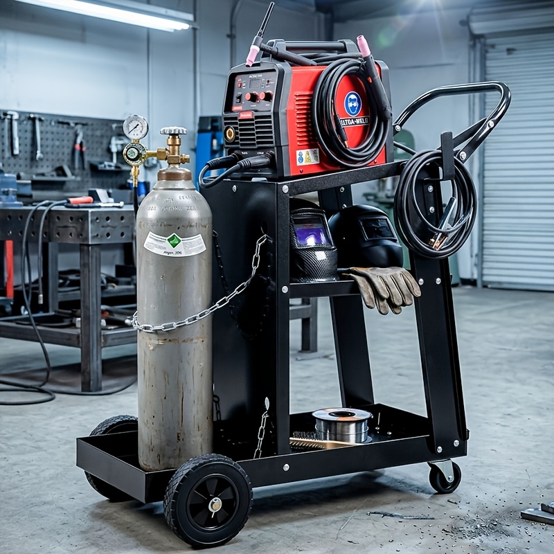 item picture welding cart 3 tier welder cart heavy duty with 400 lbs weight capacity 360 swivel wheels tank storage safety chains rolling mig welder cart for tig arc mma plasma cutter welding machine