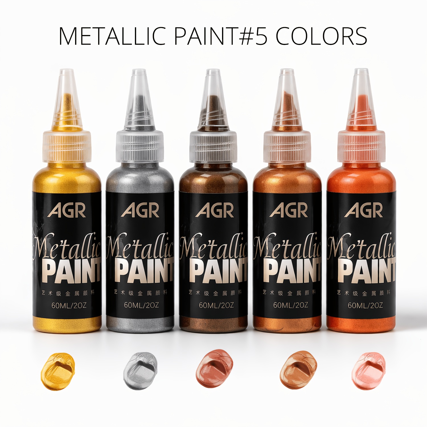 5 Pack Metallic Acrylic Paint 60ml For Diy Crafts