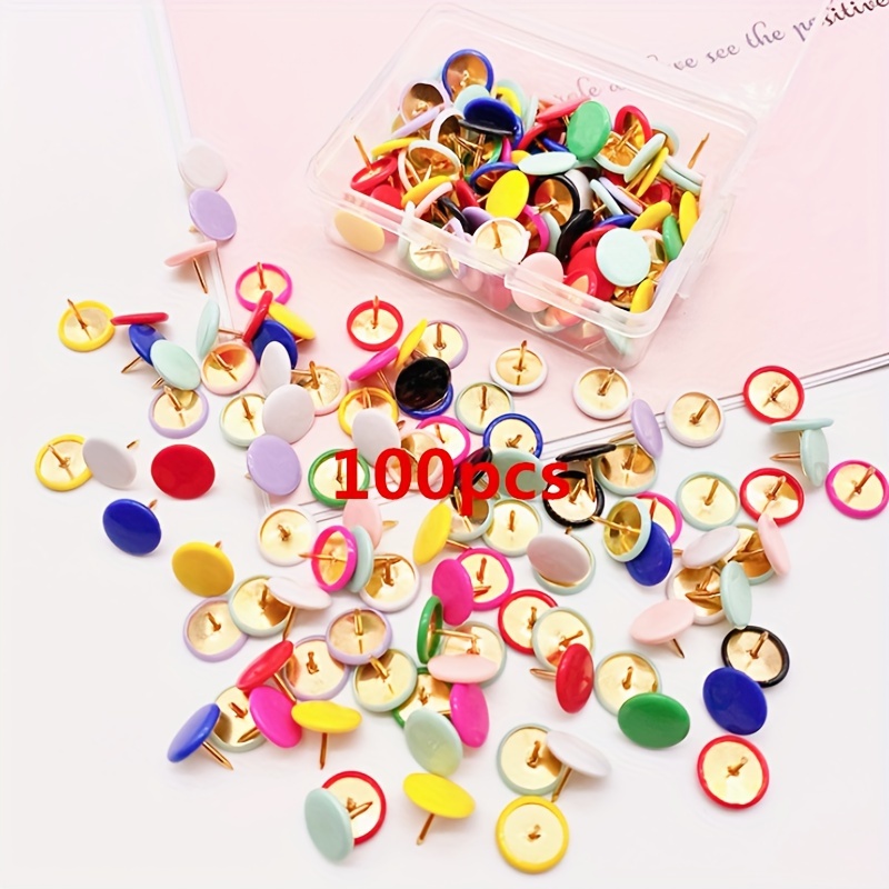 TEMU 100pcs Assorted Colors Push Pins With Storage Case - Metal Thumb For Maps, Photo Walls, Office Corkboards