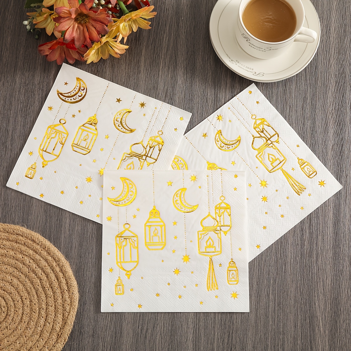 TEMU 20pcs Gold-embossed Ramadan Series Disposable Napkins, Suitable For All Kinds Of Parties, Celebration Occasions