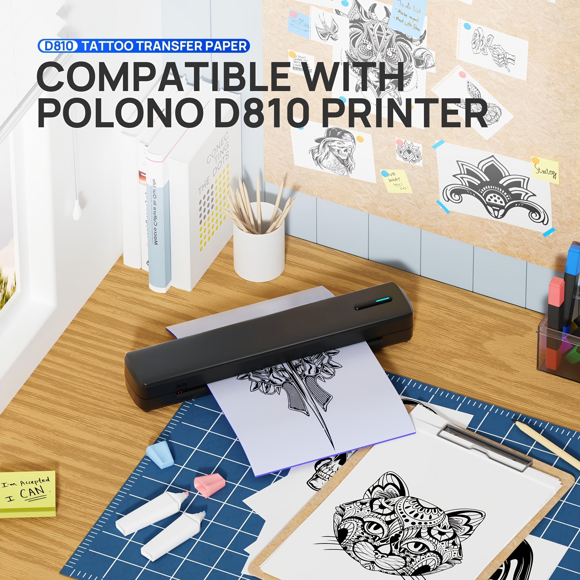 TEMU Pack Of 50 Tattoo Stencil Sheets, D810b A4 Size Transfer Papers, 4 Layer Tattoo Tracing Papers For And Thermal Stenciling In Tattoo Kits