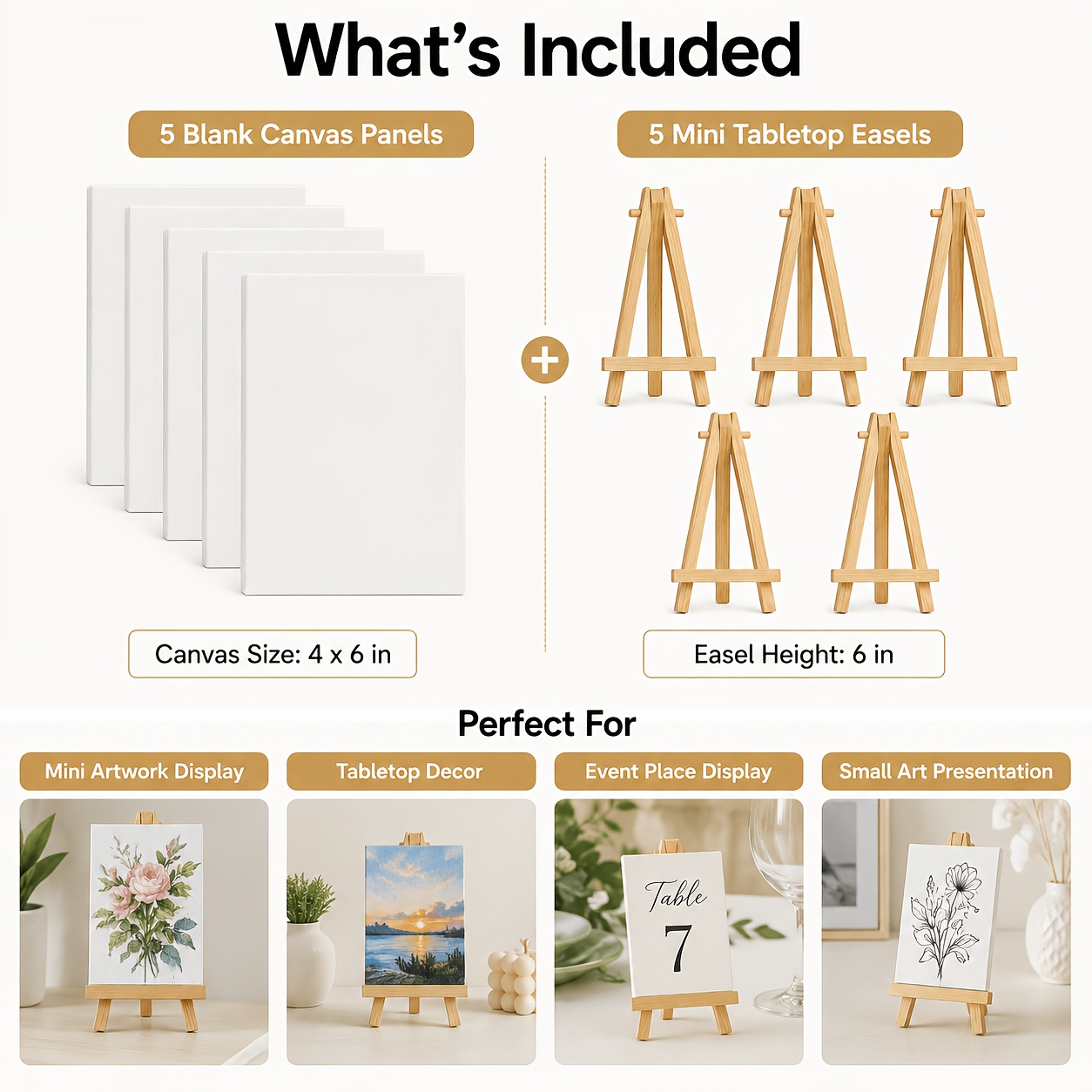 TEMU 10pcs Large Art Kit 5pcs 4x6in Blank Canvas Panels And 5pcs 6in Mini Tabletop Easels Office Products Ample Multi Unit Art Supply Set For Desktop
