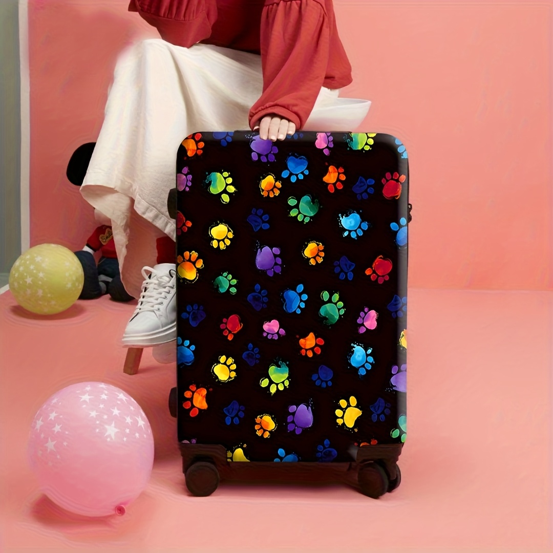 TEMU Luggage Additions, Colorful Animal Paw Print Pattern Luggage Cover, 2d Flat Print Elastic Luggage Cover For 45.72-81.28 Cm Luggage -