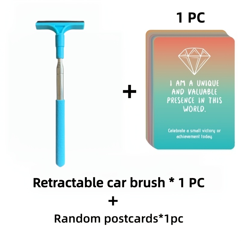 TEMU 1pc Handheld Telescopic Car Brush And 1pc Random Postcard, Portable Rearview Mirror Scraper, Car Glass Cleaner, Anti-frost Scraper, Double-sided