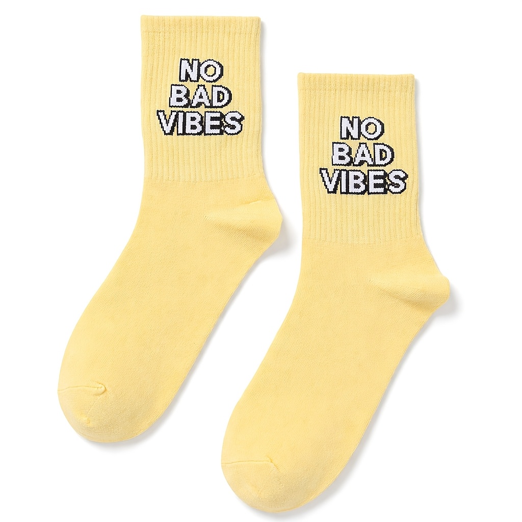 E-shop 1 Paar bedruckte Socken „ Vibes“, gelbe Socken, Frühling Sommer Sportsocken, lustige Socken für Männer Frauen, niedliche Socken, Vintage-Socken,