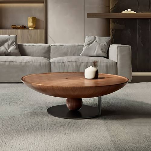 contemporary wooden coffee table for living room stylish circular accent table bowl shaped dark top artistic room furniture home decor gift