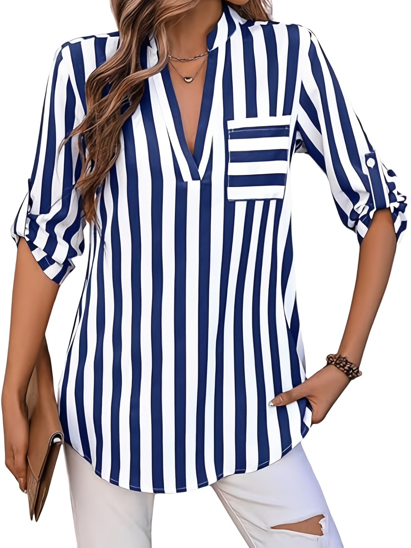 blusa rayas elegante mujer cuello cortas camisa Temu Spain
