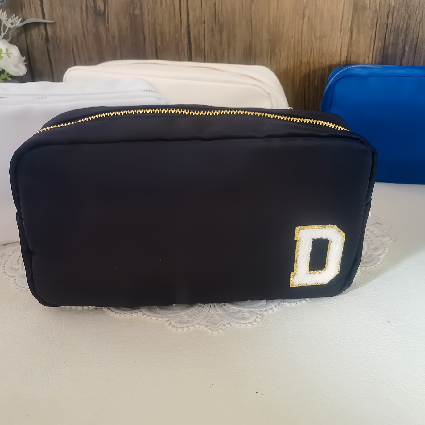 TEMU Customized Chenille Patch Cosmetic Storage Bag, Lightweight Travel Toiletry Bag, Nylon Bag For Summer Outdoor