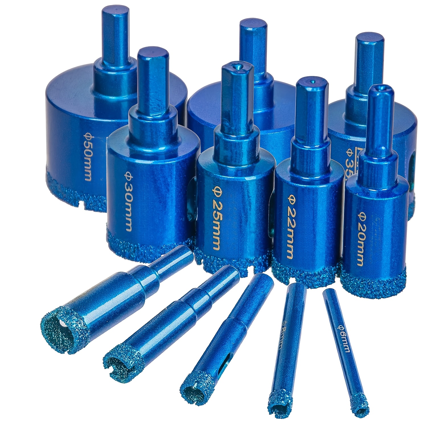Diamond Drill Bit Set, 12pcs Brazing Core Cutter Tools Set, Diamond Core Drill Bit For Porcelain Tile Ceramic Stone Granite Marble Glass (6mm-50mm)
