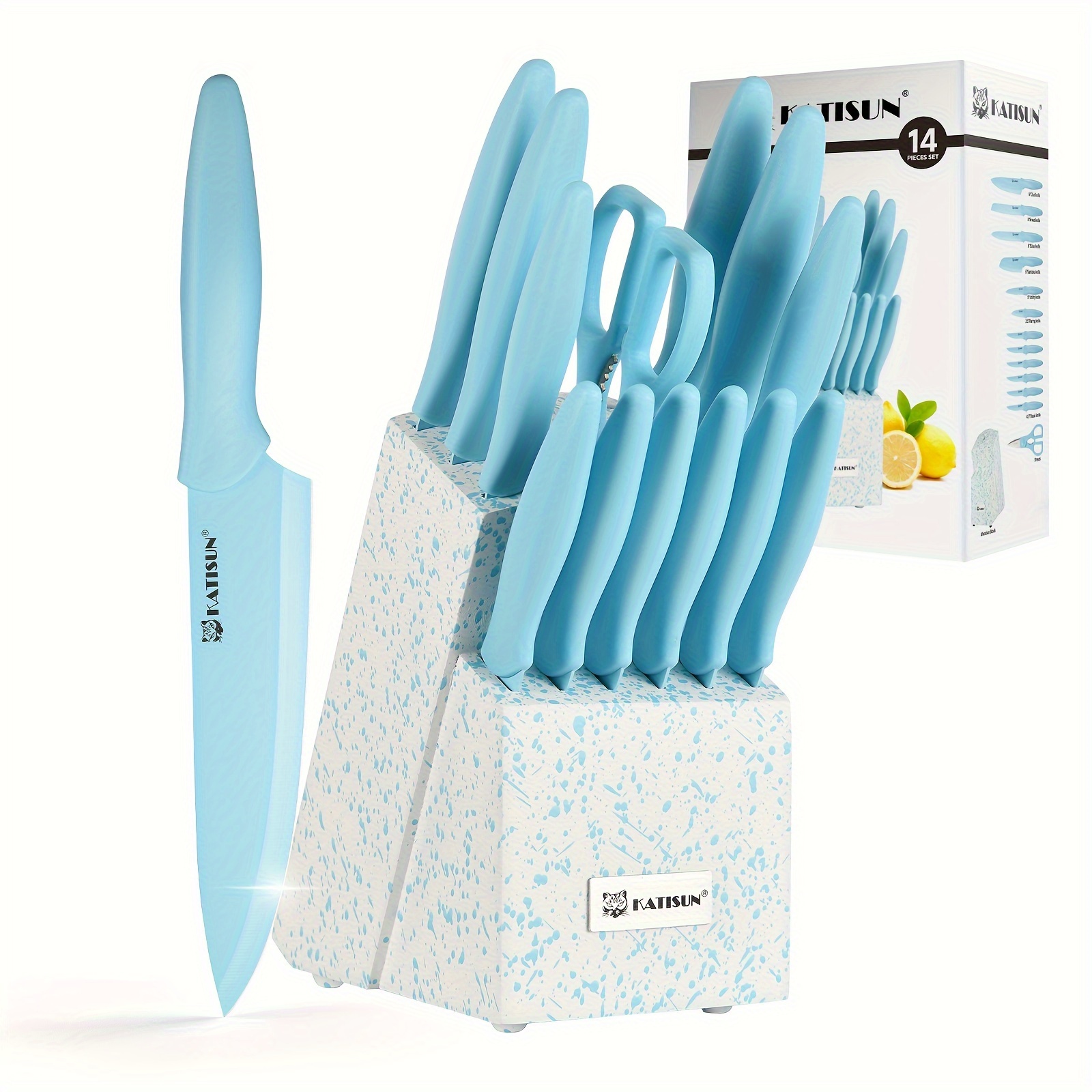7/14pcs Color-Coded Kitchen Knife Set Rust-Resistant, Ultra-Sharp Knife Collection Includes Wooden Knife Block And Kitchen Shears Ideal for Home And Restaurant Use Top Choice for New Year Gifts