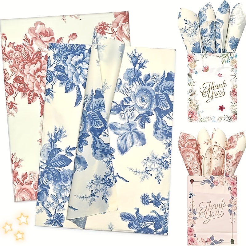 

Lot de 20 feuilles en tissue vintage à , élégantes feuilles de cadeaux en à fleurs bleues et rouges, 20x14 pouces, uni pour mariage, anniversaire, cadeaux de Noël, décoration de sacs