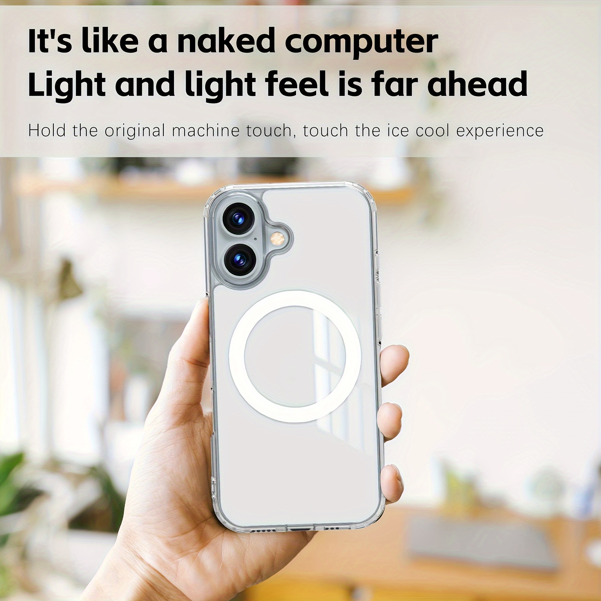 Magnetisk designfodral för 16 [kompatibel med trådlös laddare], stötsäker Slim 16 fodral, 6,1-tums Transparent_voghion.com