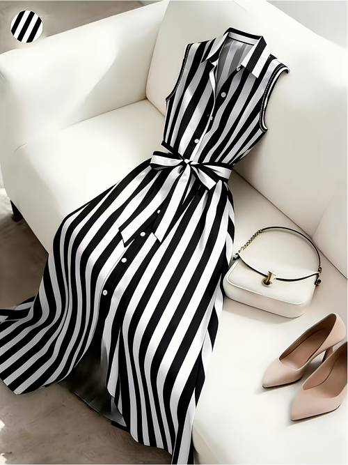 gestreiftes kleid, neuer sommer, temperamentvoller mode, pendler-stil, exquisites premium-gefühl, ärmelloser rock