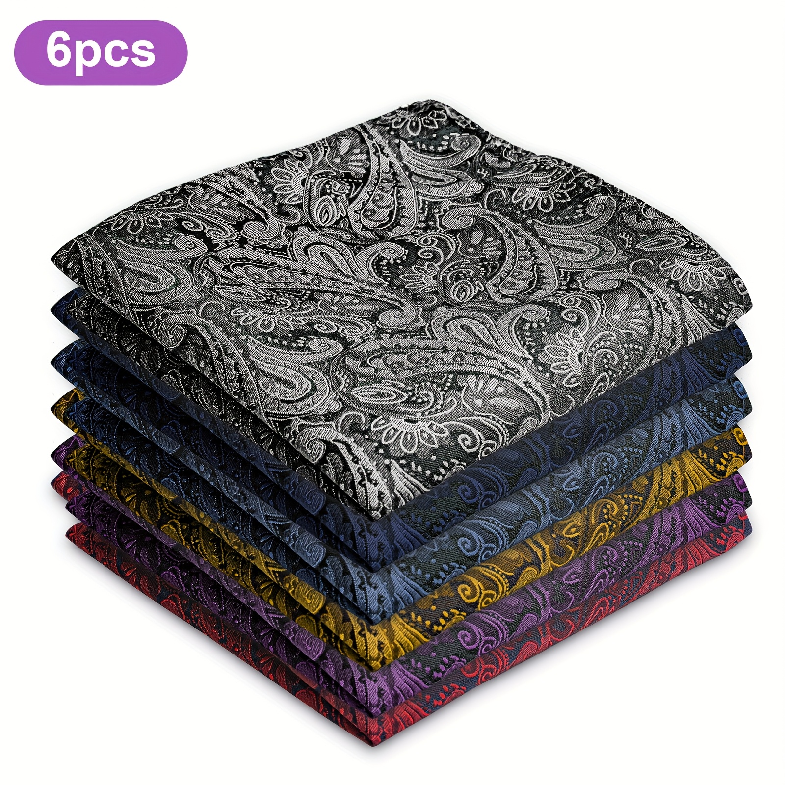 TEMU 6pcs Eeekit Men's Polyester Pocket Square Set, Woven Handkerchief Scarves, Versatile For Daily & Wedding Use, With Ideal For Day, Thanksgiving, Christmas Gifts