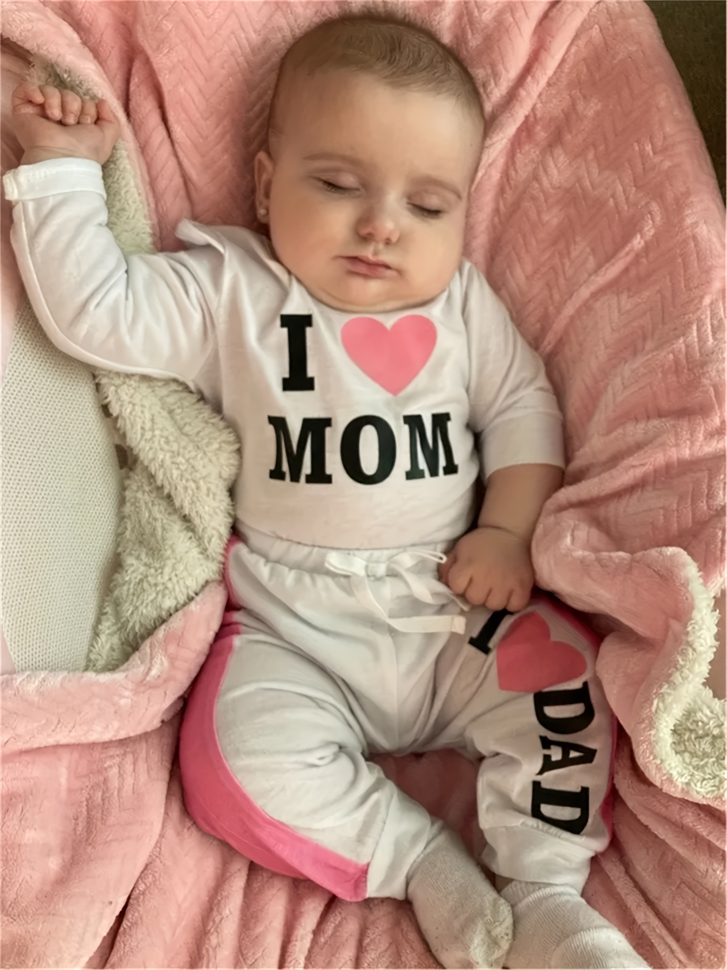 baby girl 2pcs newborn outfit set love mom dad print Temu