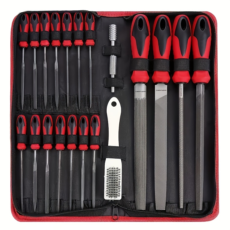 metal file set made of high quality t12   steel alloy including flat triangular half   large files and a wire brush with a storage bag included