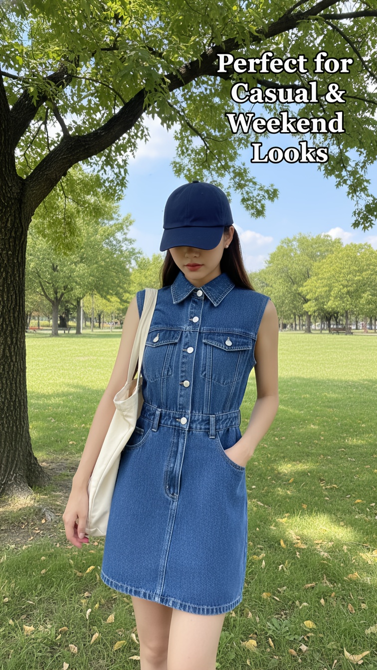 Women's Fashion Washed Denim Sleeveless Fitted Waist Hip-Hugging Short Dress