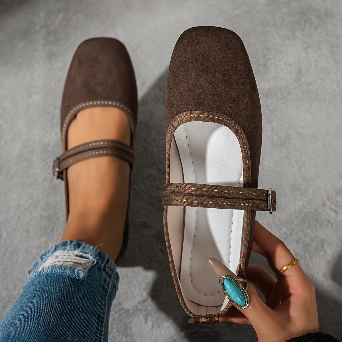 TEMU GLEMIYSOLE Flats Mary Jane de ballet de estilo vintage francés para mujer - Punta cuadrada con cierre de hebilla de correa trasera, adecuados
