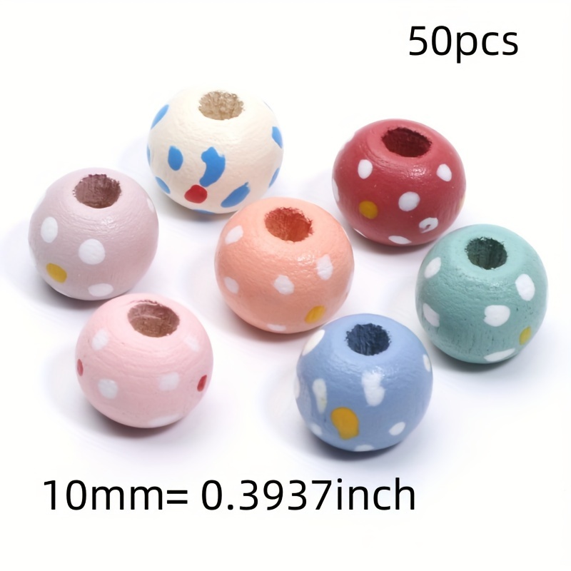 Light-colored Series Of 10mm And 14mm Dotted Round Wooden Beads, 50pcs And 30pcs