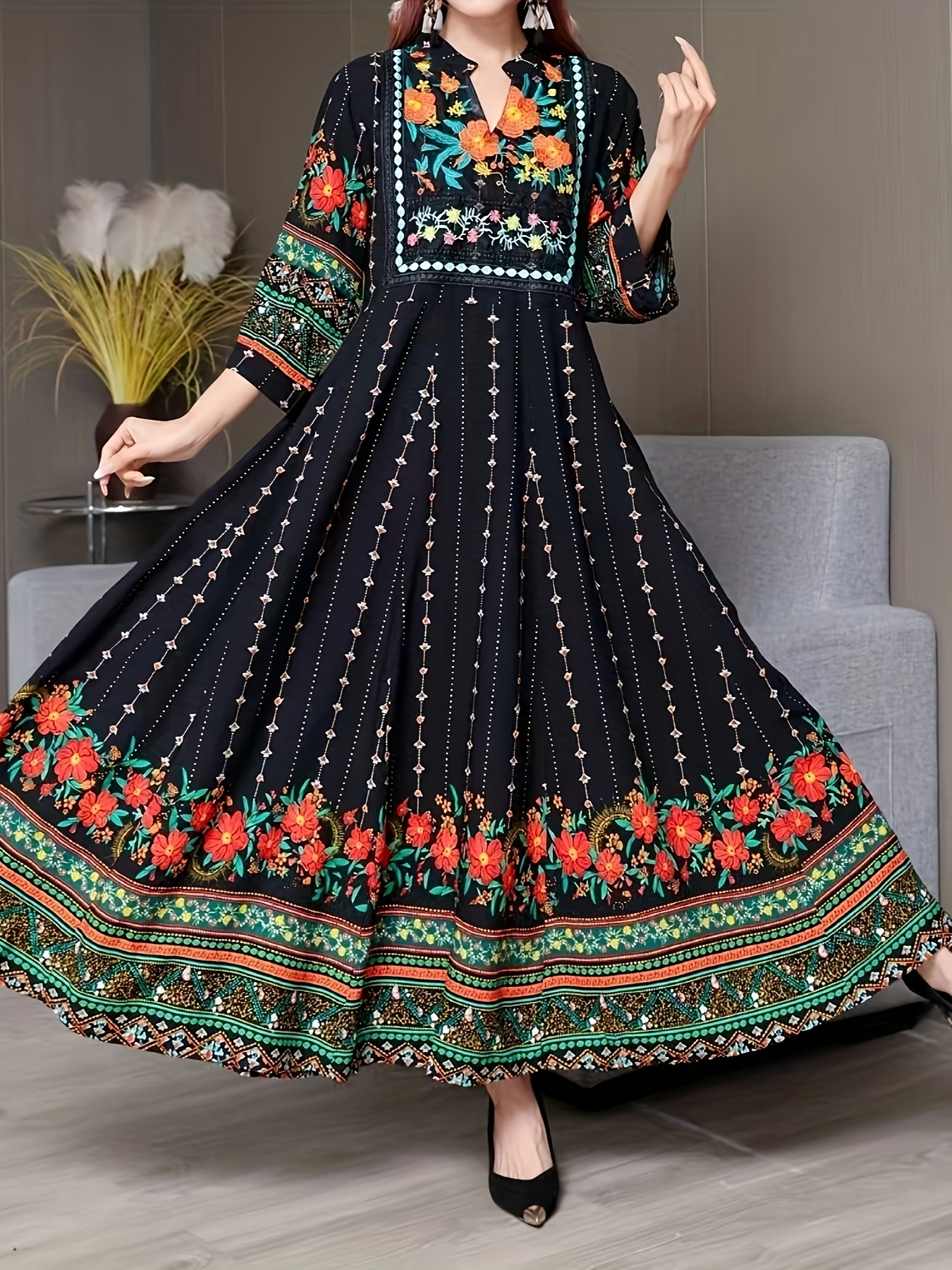middle eastern bohemian style dress ethnic embroidery full - Temu Pakistan