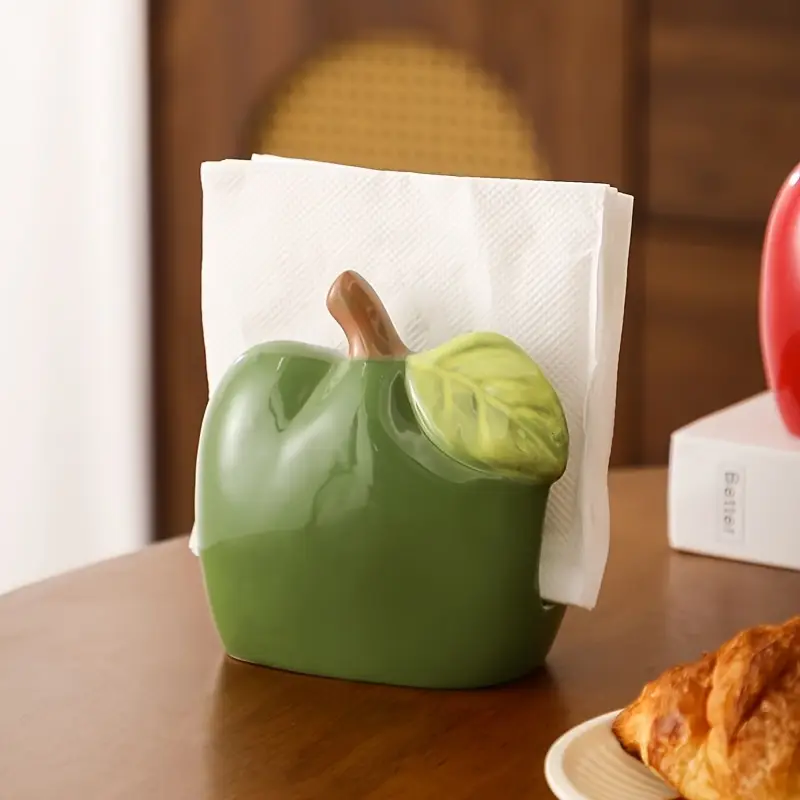 1pc ceramic shaped tissue box holder cute quirky red or green design with leaf accents oil rubbed durable rectangular home decor for living room kitchen office bathroom decor kitchen accessory design decorative ceramic office accessory fun accent handcrafted novelty accessory interior designers Product details 4