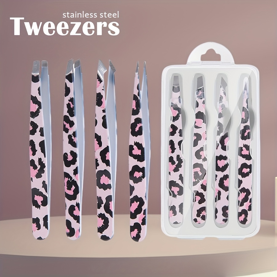 European And American Print Eyebrow Tweezers Set 4pcs Makeup Sticker False Eyelashes Tool
