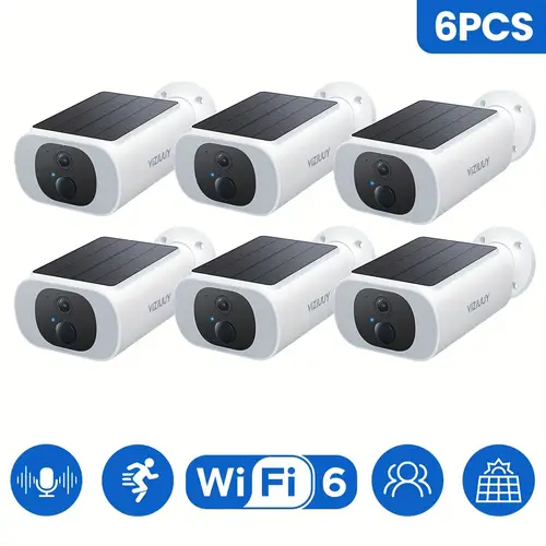 6pcs 2k wireless outdoor security camera solar powered ai detection for fences parking 2 min diy setup dual storage cloud sd color night 2 4g wifi no monthly