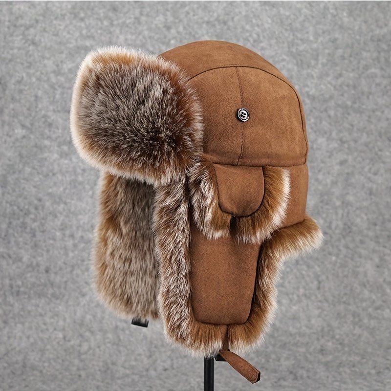 

1pc Winter Unisex Hat, Fur Ear Flaps , 100% Acrylic Thickened Down Filling, Hand Washable, Black